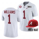 Men's Alabama Crimson Tide #1 Jameson Williams 2022 Playoff NCAA White College Football Jersey 2403KAOZ2